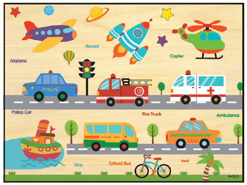 JOGO DE ENCAIXE TRANSPORTES COM PINO MONTESSORI