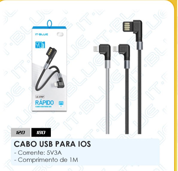 CABO DE DADOS 90 GRAUS USB PARA LIGHTING C LE-870P