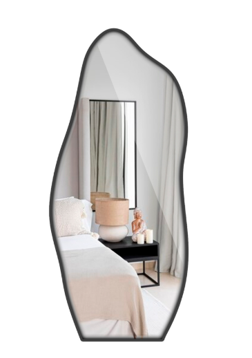 E0011 ESPELHO CURVADO C/BORDA DE COURO